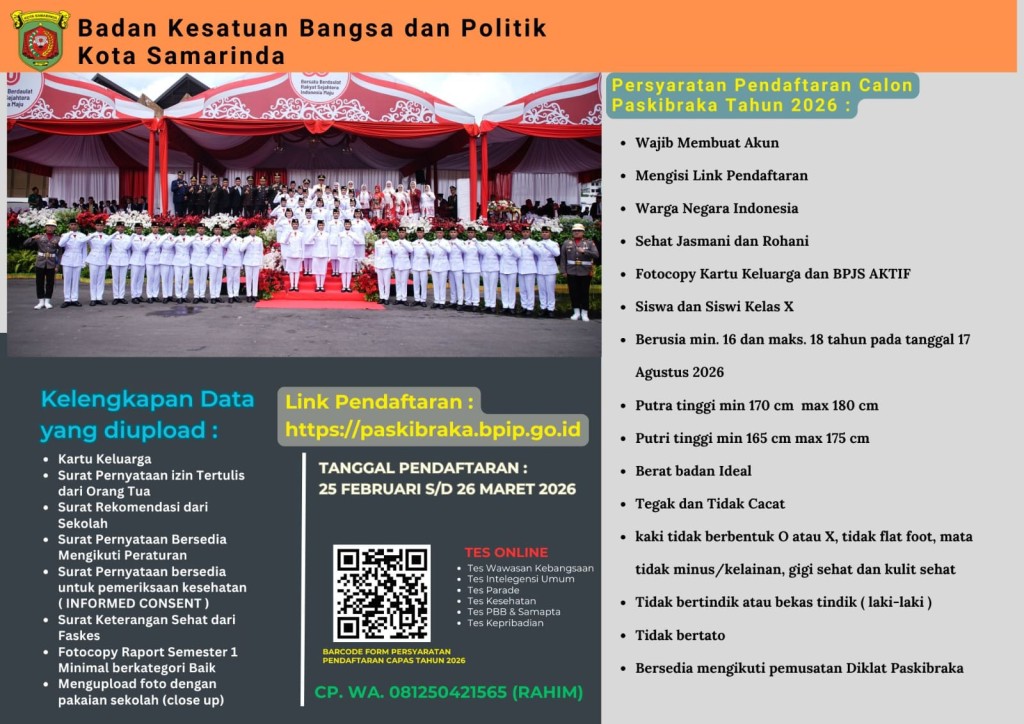 Pendaftaran Calon Paskibraka Kota Samarinda Tahun 2026 Telah Dibuka