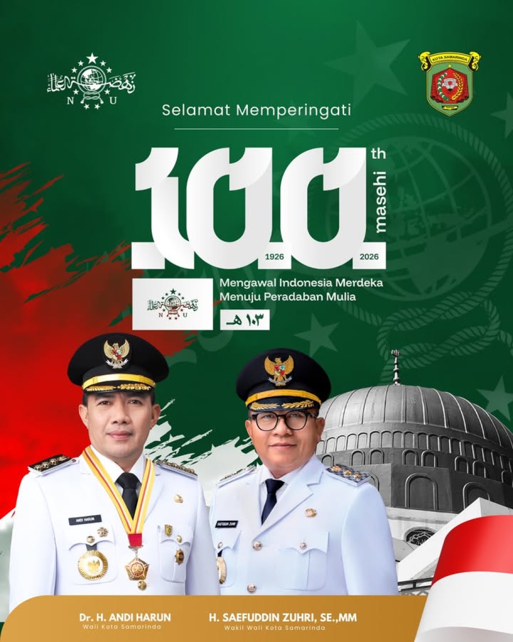 Badan Kesatuan Bangsa dan Politik Kota Samarinda Mengucapkan Selamat Memperingati 1 Abad NU (1926–2026)