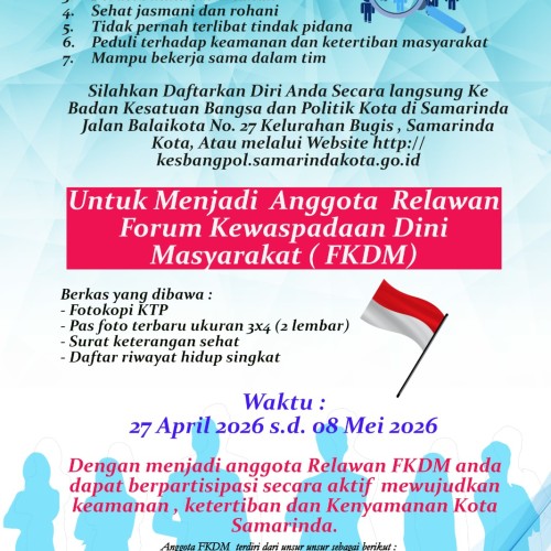 Tata Cara dan Persyaratan Pendaftaran Relawan FKDM Kota Samarinda Tahun 2026